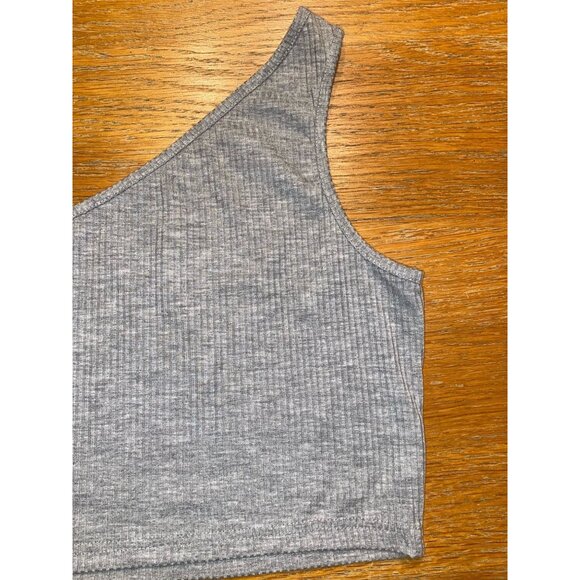 One-Shoulder Ribbed Gray Crop Top - Picture 2 of 2